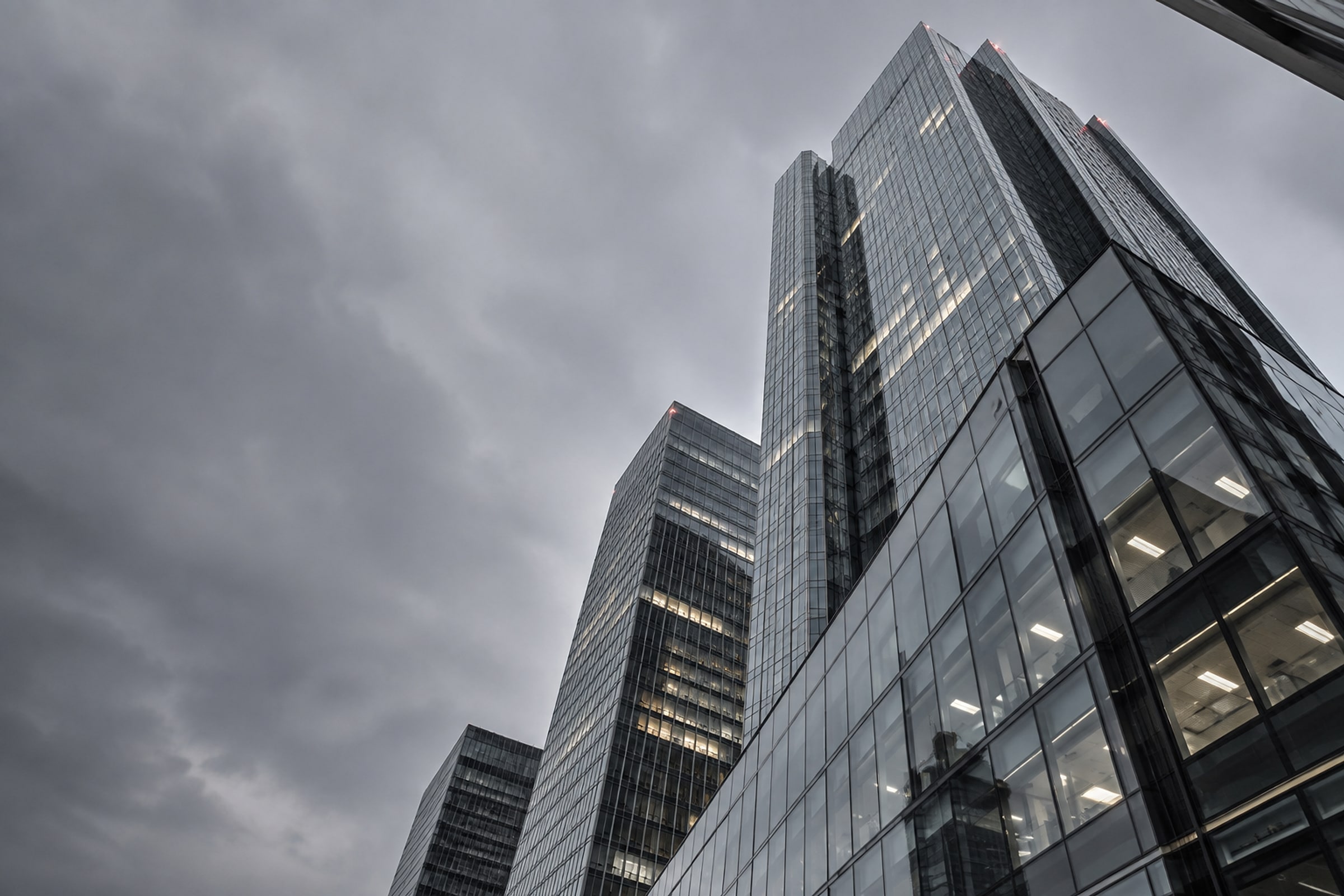 Corporate office towers at night