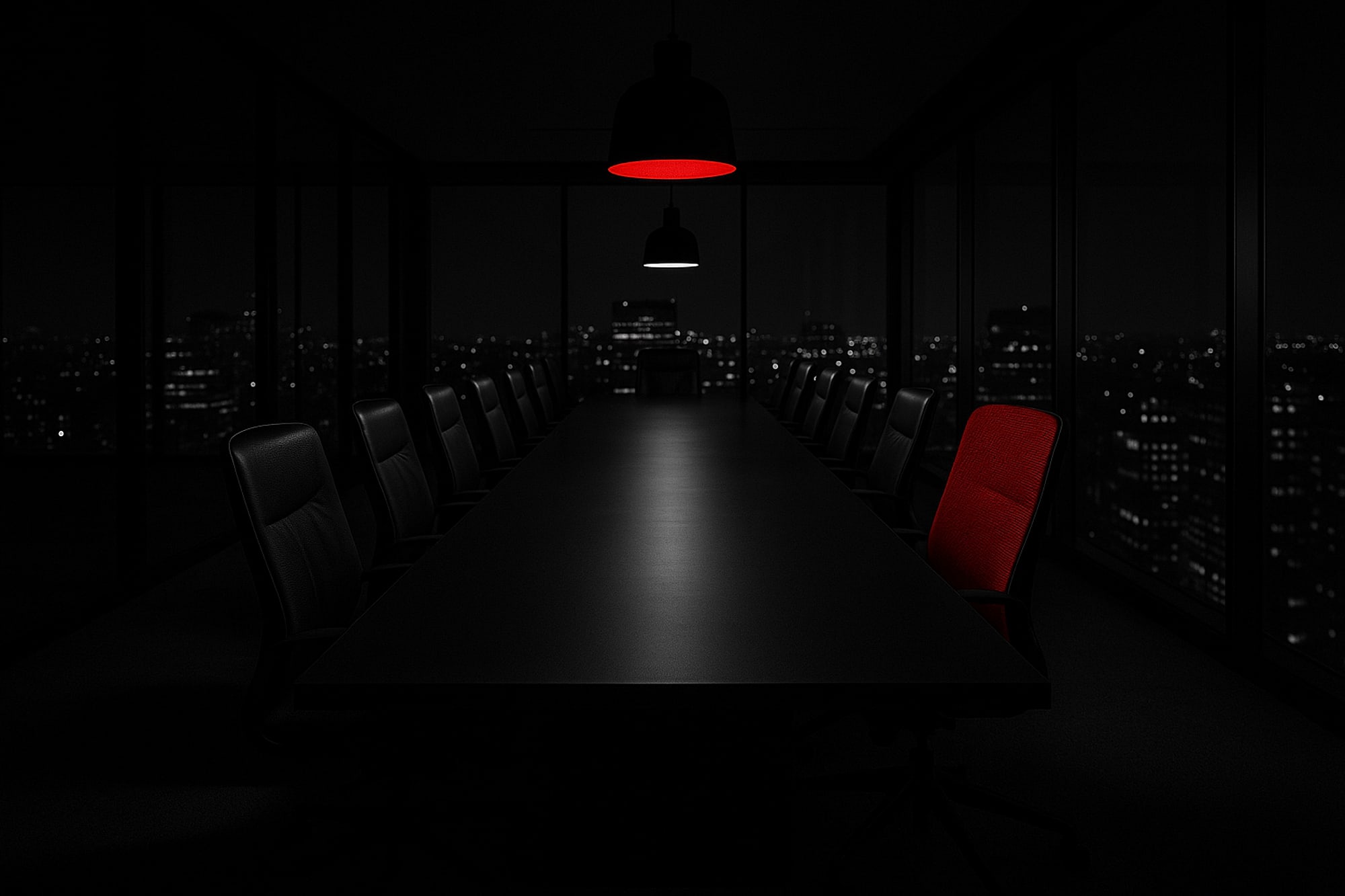 Boardroom with a red chair