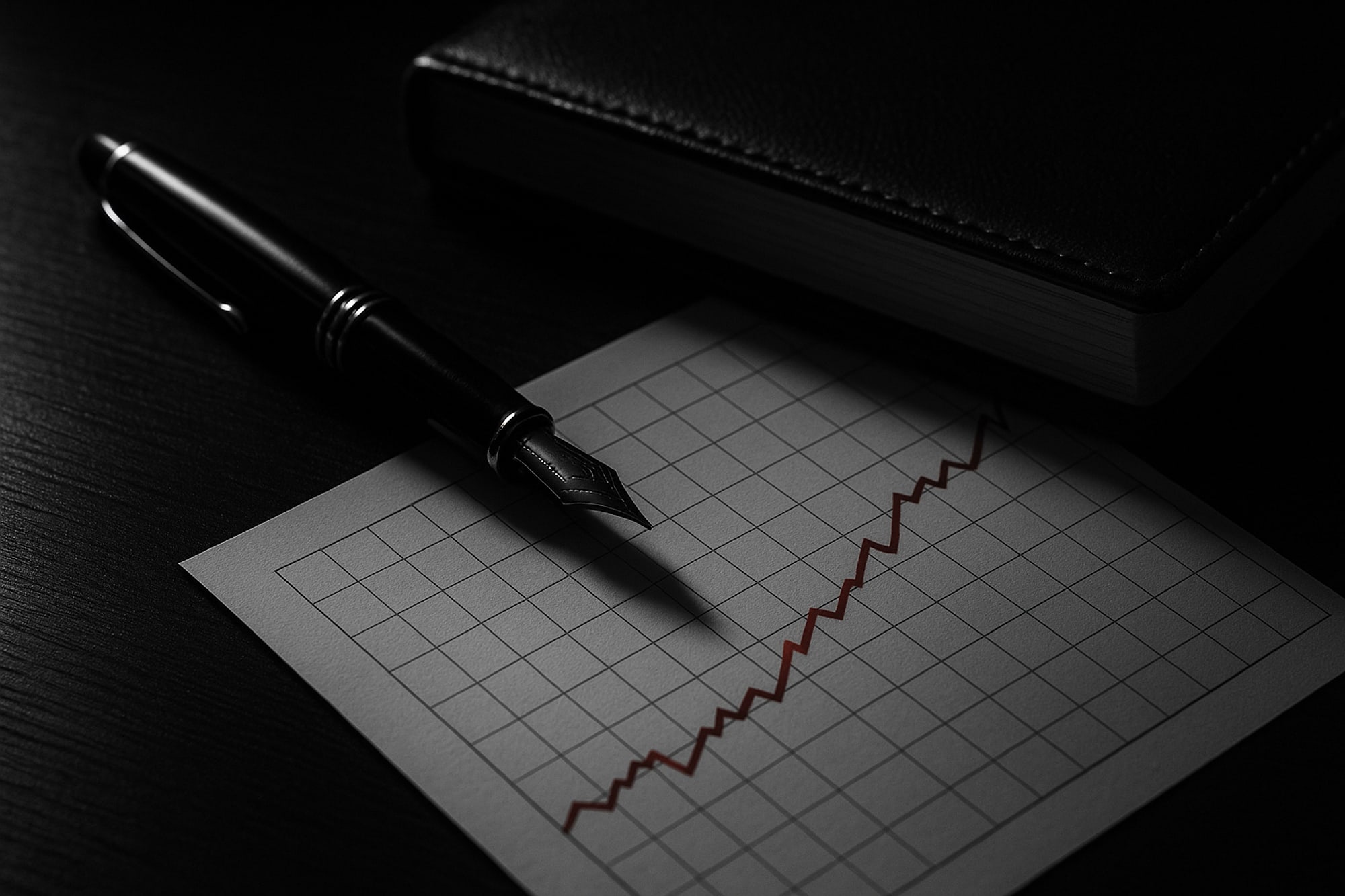Ledger with a red trend line