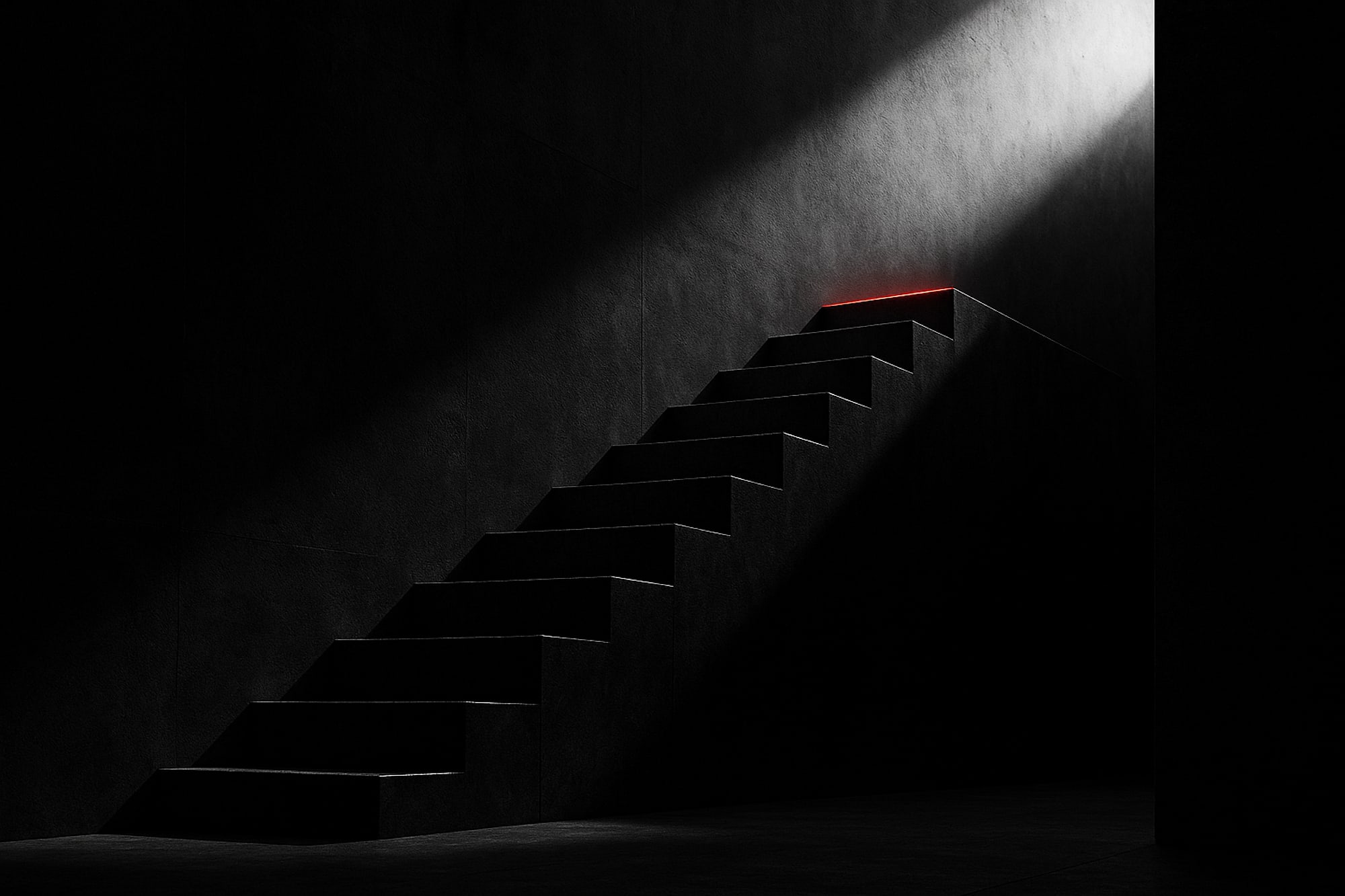 Staircase with a red top step